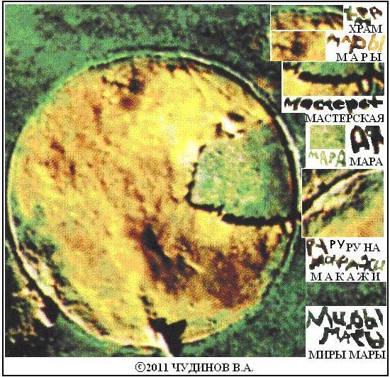 Рис. 16. Мое чтение надписей на изображении Солнца и окружающем пространстве